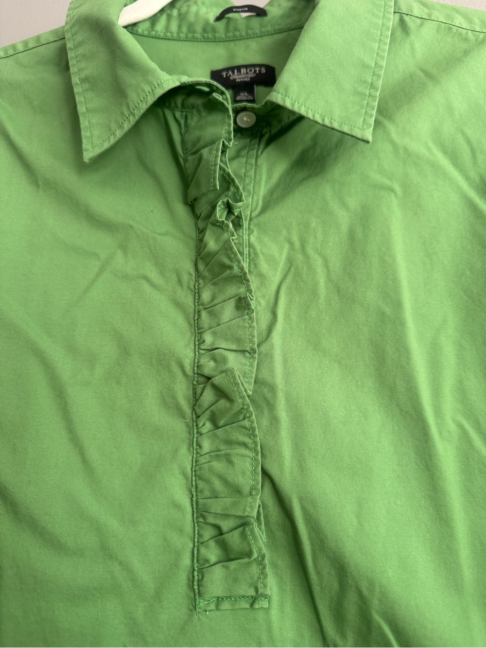 Talbots Petite XL Green Ruffled Stretch Poplin Blouse - Picture 3 of 8